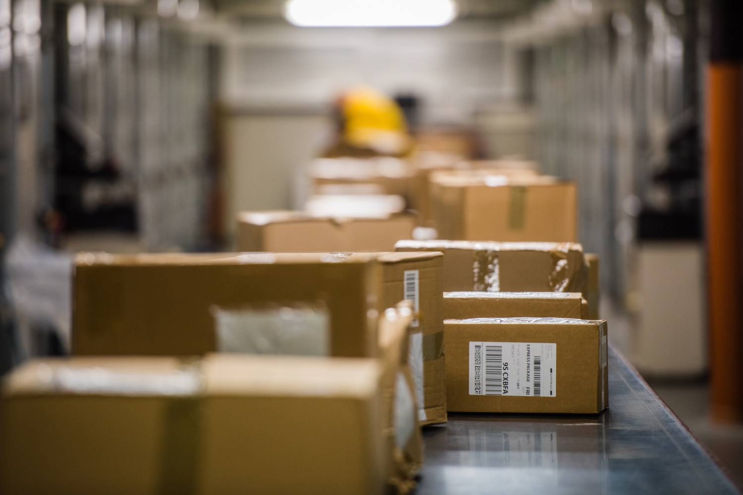 Boxes on conveyor belt