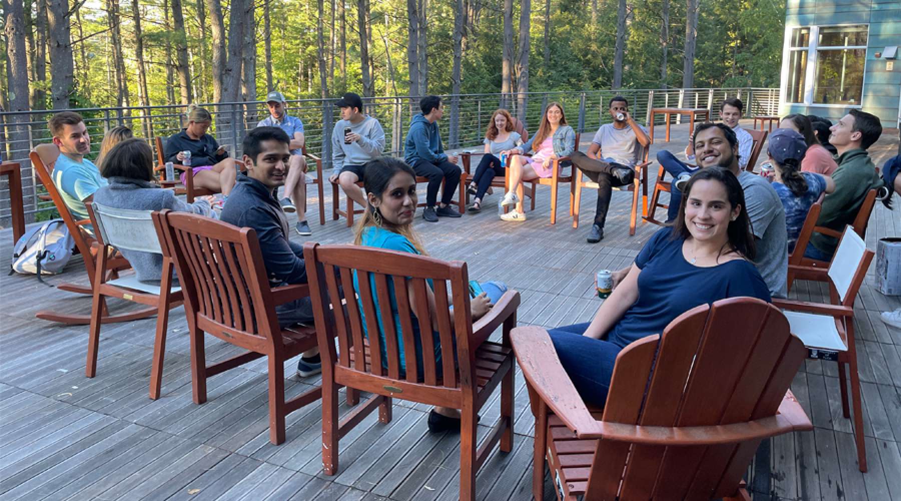 A study group meeting outside