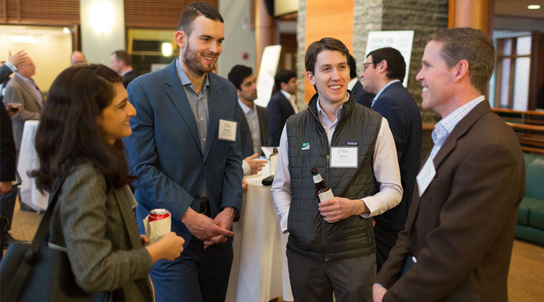 Students speaking with a visiting speaker